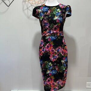 Betsey Johnson Vibrant Floral Midi Dress Bodycon Size 2 Never Worn